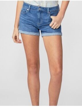 PAIGE Mid Blue Cuffed Denim Shorts